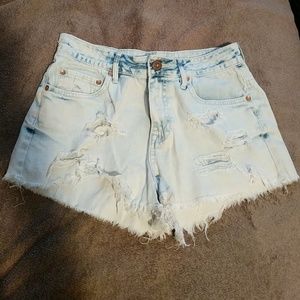 High rise light denim shorts